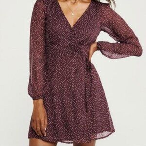 Abercrombie & Fitch Maroon Polka Dot Long Sleeve Dress - NWT size: small